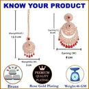 Rose Gold Plated Red AD Pearl Bead Drops Ethnic Maang Tikka & Earring