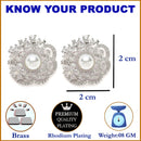 Rhodium-Plated Silver Toned White American Diamond studded Floral Shaped Studs Earrings