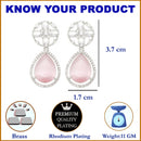 Rhodium Plated Teardrop Pink American Diamond Contemporary Drop Earrings