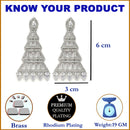 Rhodium-Plated Silver Toned White American Diamond studded Triangular Shaped Drop Earrings