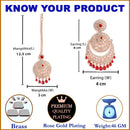 Rose Gold-Plated Round Red American Diamond Studded Chandbali  Maang Tikka & Earrings Set