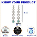 Rhodium-Plated Silver Toned Sea Green & White American Diamond studded Circular Shaped Drop Earrings