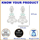 Rhodium-Plated Sea Green & White American Diamond studded Paisley Shaped Drop Earrings