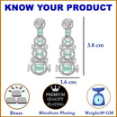 Rhodium-Plated Sea Green American Diamond studded Quirky Shaped Drop Earrings