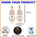Sea Green American Diamond with Rose Gold-Plated Contemporary Chandbalis Earrings