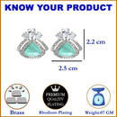Sea Green American Diamond Triangular Shaped Rhodium-Plated with Silver-Tone Studs Earrings
