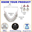 Rhodium-Plated with Oxidised Silver-Tone Red Green and White Kundan Studded Jewellery Set