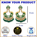 Gold-Plated Green Kundan & White Pearls studded Peacock Shaped Handcrafted Drop Earrings