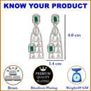 Rhodium-Plated Green American Diamond studded Classic Drop Earrings