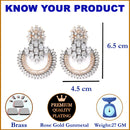 Rose Gold-Plated Gunmetal Toned American Diamond Studded Circular Chandbali Earrings
