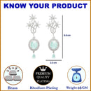 Rhodium-Plated Sea Green American Diamond studded Contemporary Drop Earrings
