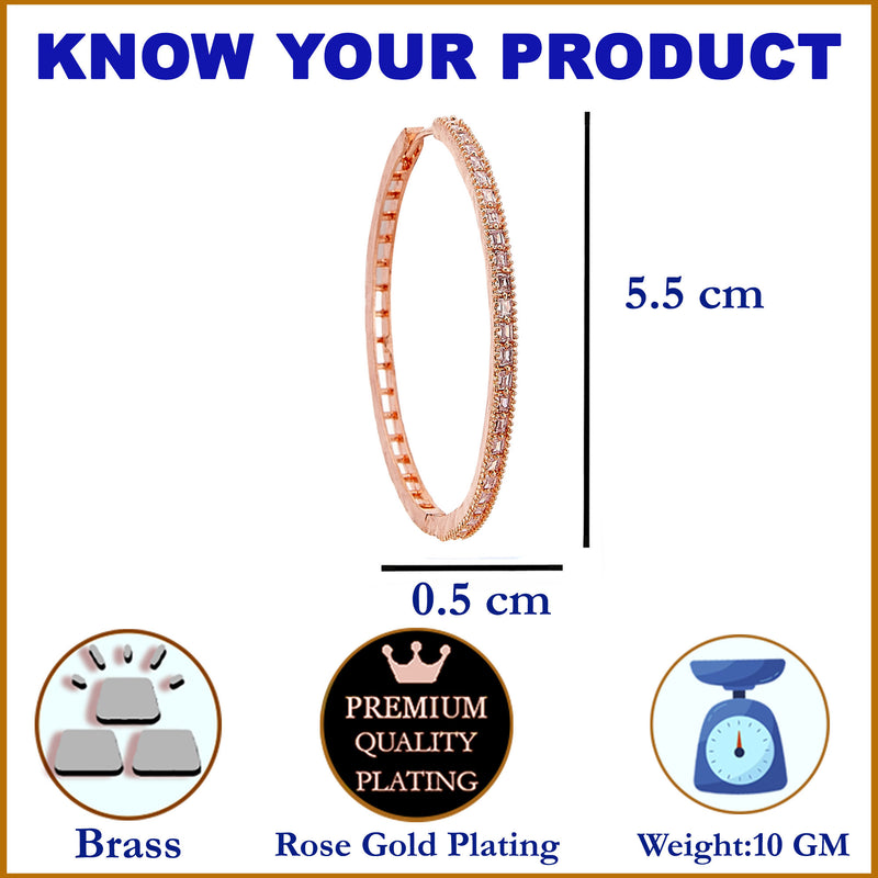 Rose Gold-Plated Gunmetal Toned White American Diamond studded Circular Shaped Hoop Earrings