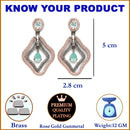 Rose Gold-Plated Gunmetal Toned Sea Green American Diamond studded Layered Drop Earrings