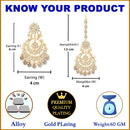Gold-Plated Pearl Drops Grey Kundan Chandbali Maang Tikka & Earrings Set