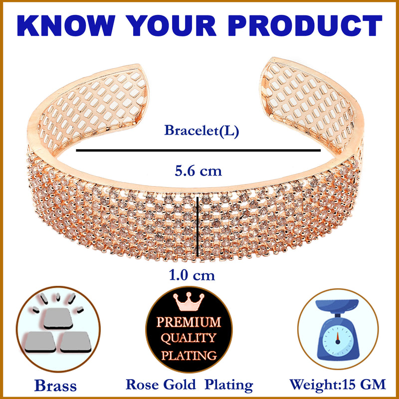 Rose Gold-Plated White American Diamond Studded Cuff Bracelet