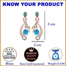 Rose Gold-Plated Gunmetal Toned Blue American Diamond studded Quirky Shaped Drop Earrings