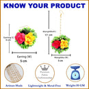 Gold-Plated Pearl Green Yellow & Pink Gota Patti Flower Maang Tikka Set