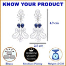 Rhodium-Plated Navy Blue & White American Diamond studded Paisley Shaped Drop Earrings
