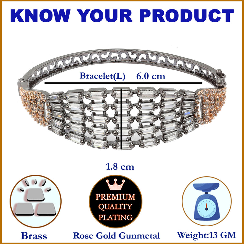 Rose Gold-Plated Black Toned Multi Row White American Diamond Studded  Bracelet