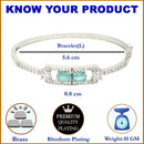 Rhodium-Plated Silver Toned Sea Green American Diamond Studded Kada Bracelet