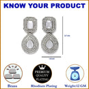 Rhodium Plated Square Gray American Diamond Contemporary Drop Earrings