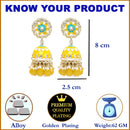 Gold-Plated Yellow Kundan & White Pearls studded Dome Shaped Handcrafted Jhumka Earrings