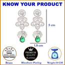 Rhodium-Plated Green American Diamond studded Dome & Teardrop Shaped Jhumka Earrings