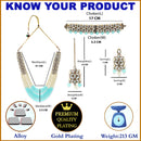 Gold-Plated Sky Blue & White Beaded Floral Kundan Studded Layered Jewellery Set