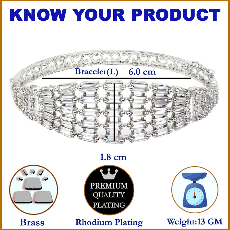 Rhodium-Plated Silver Toned Multi Row White American Diamond Studded Bracelet