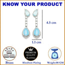 Rhodium-Plated Sky Blue & White American Diamond studded Teardrop Shaped Classic Drop Earrings