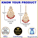 Gold-Plated Pearl Drops Red Kundan Chandbali Maang Tikka & Earrings Set