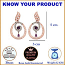 Rose Gold-Plated Gunmetal Toned Purple American Diamond studded Oval Shaped Drop Earrings