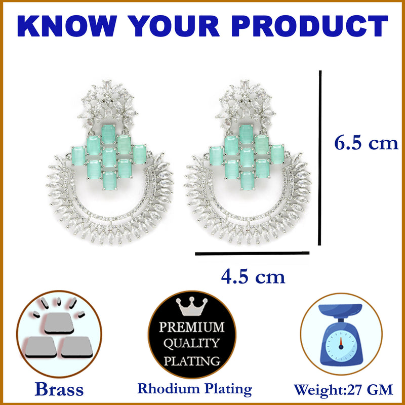 Rhodium-Plated American Diamond Studded Circular Chandbali Earrings