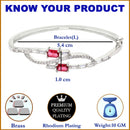 Rhodium-Plated Silver Toned Square Red American Diamond Studded Kada Bracelet