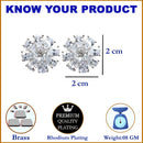 White American Diamond Studded Floral Shaped Rhodium-Plated with Silver-Tone Studs Earrings