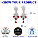 Rhodium-Plated Silver Toned Red American Diamond studded Spiked Shaped Drop Earrings
