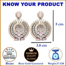 Rose Gold-Plated Gunmetal Toned Pink American Diamond Studded Circular Contemporary Drop Earrings