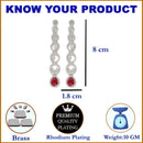 Rhodium-Plated Silver Toned Red & White American Diamond studded Circular Shaped Drop Earrings