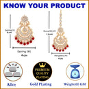 Gold Plated Red Kundan Bead Drop Ethnic Maang Tikka & Earring