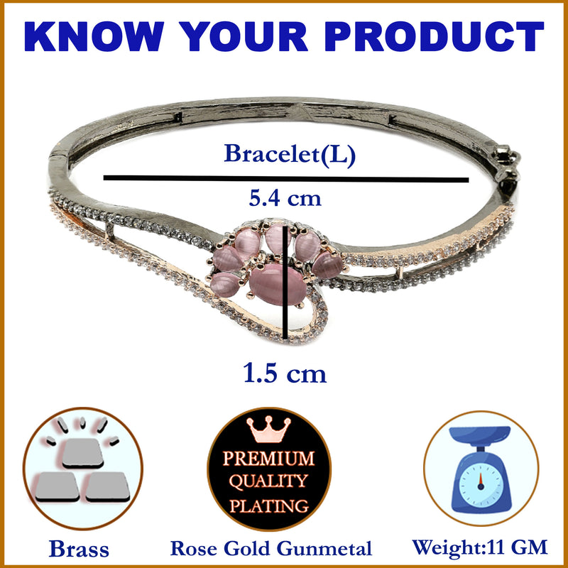 Rose Gold-Plated Black Toned Flower Shaped Pink American Diamond Studded  Bracelet