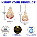Gold-Plated Pearl Drops Red Kundan Chandbali Maang Tikka & Earrings Set