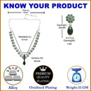 Rhodium-Plated with Oxidised Silver-Tone Green American Diamond-Studded & Pearl Beaded Jewellery Set