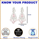Rhodium Plated Oval Pink American Diamond Contemporary Long Drop Earrings