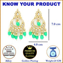 Gold Plated Kundan & Pearls Studded Crescent Shaped Chandbali Earrings
