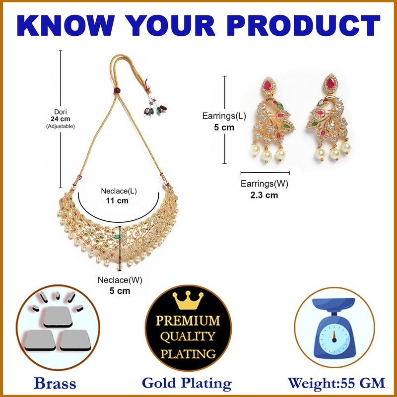 Peacock Design Choker with Gold-Plated Red American Diamond Studded Jewelry Set