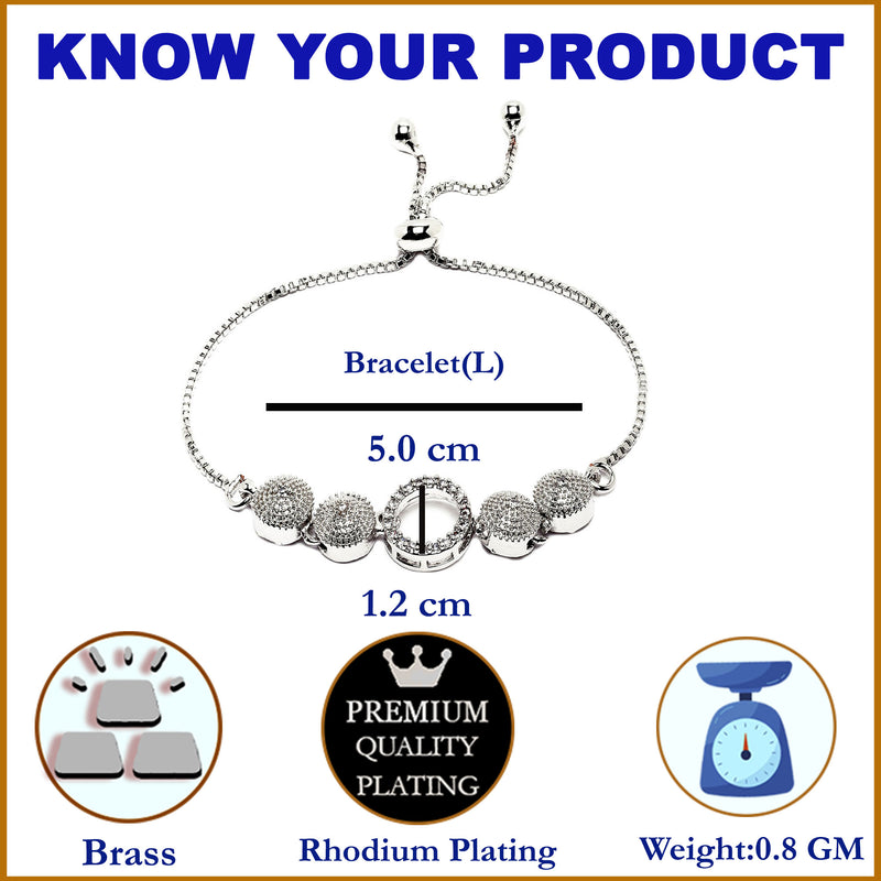 Rhodium-Plated Silver Toned Round Shaped White American Diamond studded  Bracelet