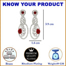 Rhodium-Plated Red American Diamond studded Oval & Quirky Shaped Drop Earrings