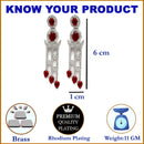 Rhodium-Plated Silver Toned Red & White American Diamond studded Crescent Shaped Drop Earrings