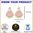Gold-Plated Kundan studded Pink & Off-White Crescent Shaped Chandbali Earrings