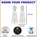 Rhodium-Plated Sea Green American Diamond studded Classic Contemporary Drop Earrings